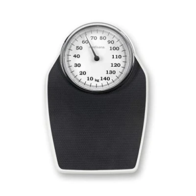 Afbeelding van Medisana PSD Mechanische Personenweegschaal, Tot 150 Kg, Analoog, In Klassiek Design, Versterkte Glazen Afdekking, Zwart, 28.5 x 42.5 8.5 cm