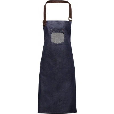 Afbeelding van Premier Division Waxed look Denim bib apron with faux leather PR136 Indigo