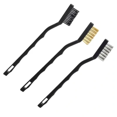 Afbeelding van draadborstels, 3 stuks mini draadborstelset, roestvrij staal, messing en nylon borstels, kleine draadborstels voor het reinigen van zweetslakken, vuil roest