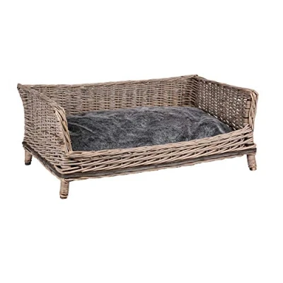 Afbeelding van UNUS Hondenmand van wilgentenen, vierkant met kussen, grijs, voor grote en kleine honden, 80 cm breed