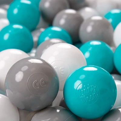 Afbeelding van KiddyMoon Plastic Ballen Voor Kinderen Ø 6Cm Kleurig Gecertificeerd, Grijs Wit Turkoois, 200 Ballen/6Cm