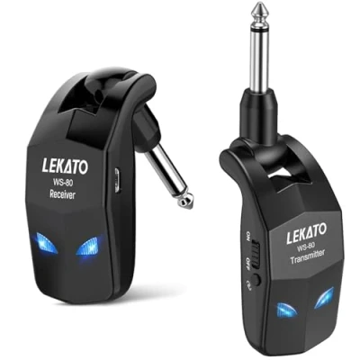 Afbeelding van LEKATO 2.4 GHz Draadloos Gitaarsysteem Oplaadbare Draadloze Gitaarzender Ontvanger met 8 uur Batterijduur Digitaal voor Basgitaar