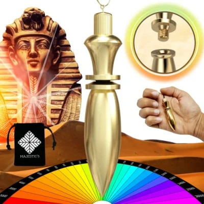 Afbeelding van THOT Deluxe Egyptische radiasthesie slinger van verguld messing (38 g) en ketting