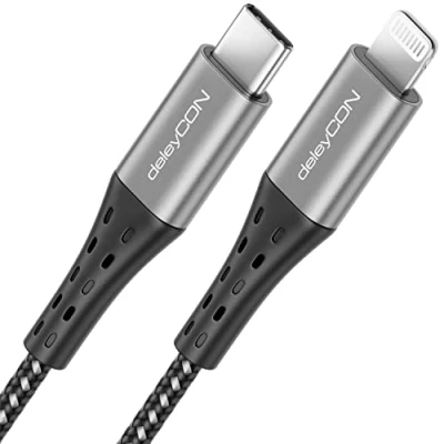 Afbeelding van deleyCON 0,15m USB C naar Lightning 8 Pins Nylon Oplaadkabel Datakabel Ultra Snel Opladen MFi Gecertificeerd voor Apple iPhone 14 13 12 11 Pro Max Mini Metalen Stekker Power Delivery