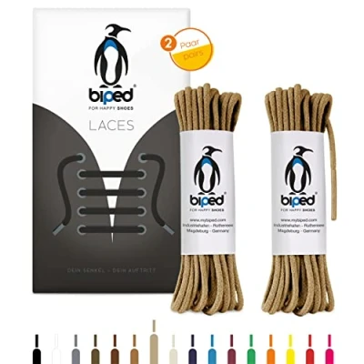 Afbeelding van biped LACES 2 paar ronde katoenen schoenveters ø mm dun scheurvaste kwaliteitsschoenveters voor leren schoenen, laarzen, laarzen en vrijetijdsschoenen made in EU z2900(beige,140 cm)