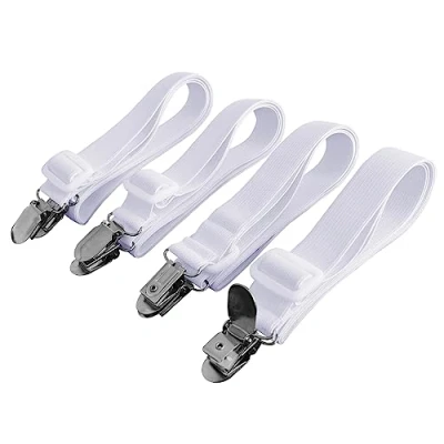 Afbeelding van Beedsooth 4 Stuks Elastische Lakenspanner met Metalen Clips Verstelbare Fasteners 30 120cm Wit