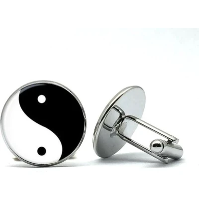 Afbeelding van Yin en yang manchetknopen Rond Zwart Wit Heren