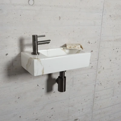 Afbeelding van Fonteinset Carrara Marmerlook Wiesbaden Color Gun Metal (kraangat links)
