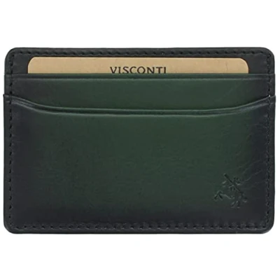 Afbeelding van VISCONTI Atelier Collection Evan Lederen Creditcardhouder RFID blokkering AT54, Zwart en Donkergroen, Eén maat, Modern