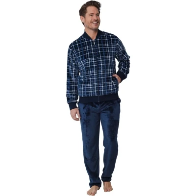 Afbeelding van Fleece geruit heren huispak Blauw Maat S