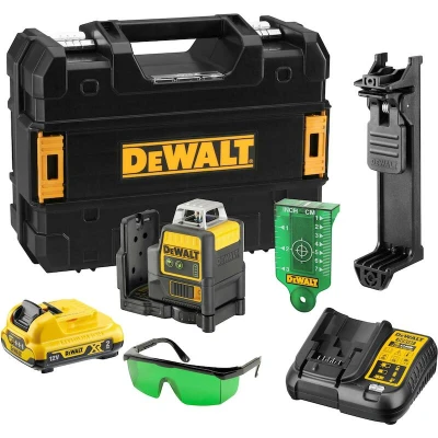 Afbeelding van DeWalt DCE0811D1G 10,8V Li Ion accu Kruislijnlaser 360 graden set (1x 2,0Ah accu) in koffer groen 15m