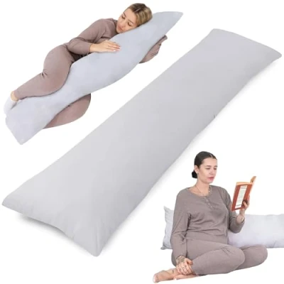 Afbeelding van Zijslaper kussen met hoes katoen 40 x 145 cm comfortkussen slaapkussen lichaamskussen zijslaapkussen Grijs