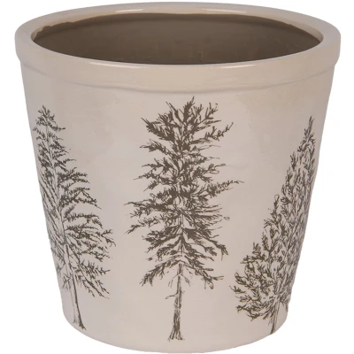 Afbeelding van Clayre &amp; Eef Bloempot Ø 21x20 cm Beige Keramiek Dennenbomen