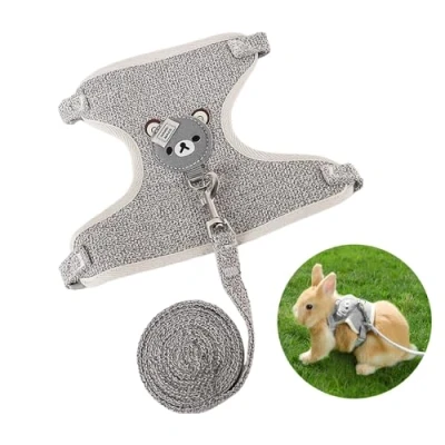 Afbeelding van 1 stuk konijnenriem, konijnaccessoires, harnas, halsbanden en riemen voor kleine dieren, harnas met riem, konijnenharnas, verstelbare huisdierriem, ademend (grijs)