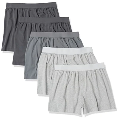 Afbeelding van Amazon Essentials Boxershort van katoenen jersey voor heren (verkrijgbaar in Big &amp; Tall), pak 5, grijs heide/houtskoolmix, L
