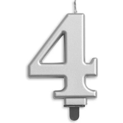 Afbeelding van Kaars 4 jaar Zilver Metallic 8cm