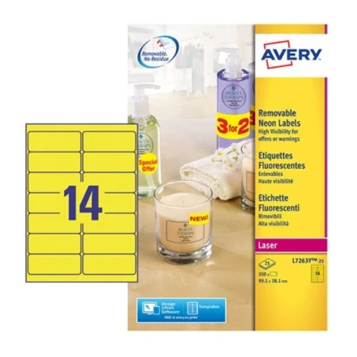 Afbeelding van Etiket Avery L7263Y 25 99.1x38.1mm neon geel 350stuks