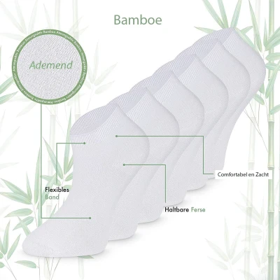 Afbeelding van Bamboe Sokken sneaker 6 paar Wit Dames en Heren Antibacterieel Maat 39/42