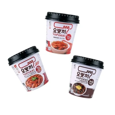 Afbeelding van Yopokki 3 pack mix rijstkoek in beker Koreaanse instant rijstcake cups top rijstkoeken scherpe &amp; zoete pikant zwarte bonen OG ASIA 400 g