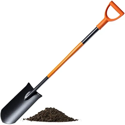 Afbeelding van KADAX Drainagespade met D handgreep, schep van staal, puntige steel, tuinspade voor het graven gaten en drainageschep, spade (121 cm, zwart/oranje)
