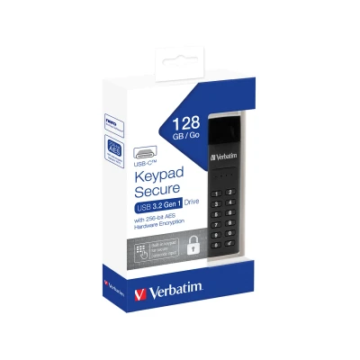 Afbeelding van Verbatim USB 3.2 Stick 128GB, Secure, Toetsenbord, AES 256 Bit Type C, 160MB/s, (W) 150MB/s, Retail