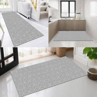 Afbeelding van Loper,lang,voor de gang,antislip,keuken,Geometrisch Grijs Wit gang,tapijtmatten,40X80cm,keukentapijt,slaapkamer,eetkamer,polyester,per meter aanpasbaar
