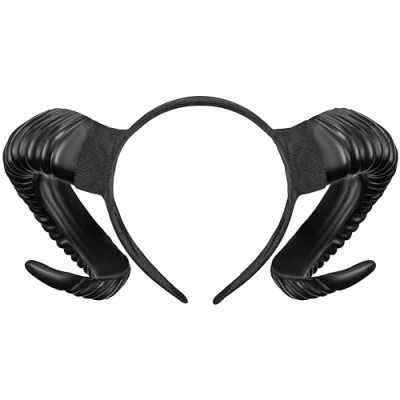 Afbeelding van Balinco Schapenbok hoornkostuum, schapenbok, haarband, ram gewei, zwart, duivelshoornoutfit, demen, Halloween, carnaval, gothic, cosplay