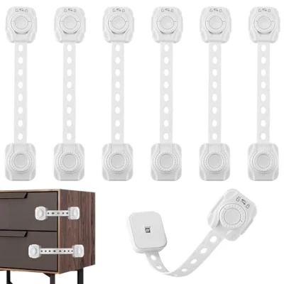 Afbeelding van kinderbeveiliging, kastbeveiliging, baby, laden, 6 stuks, ladebeveiliging, voor deuren, kasten, koelkast, wasmachines met sterke lijm, zonder boren