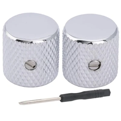 Afbeelding van Musiclily Pro 6mm Staal Flat Top Gitaarknop Barrel Knobs met Set Screw voor Telecaster Elektrische Gitaar/Precision Bass Basgitaar, Chroom (Set van 2)