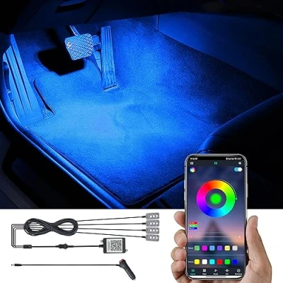 Afbeelding van TABEN RGB auto voetruimte ambient verlichting kit APP control 16.7 miljoen kleuren van actieve muziek synchronisatie Sigarettenaansteker, interieur omgevingslicht DC 12V