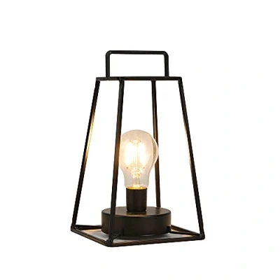 Afbeelding van JHY DESIGN Geometrische Tafel Lamp Batterij Aangedreven, 25 cm Hoog IJzer Kunst Snoerloze Kooi Nachtlamp met 6 Uur Timer Hanglamp voor Balkon Bruiloft Binnen Woonkamer (Kort, Zwart)