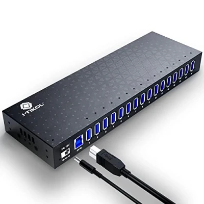 Afbeelding van USB 3 0 hub 16 poorten aangedreven Desktop Expander tot 5 Gbps high speed splitter voor meerdere apparaten Aluminiumlegering met AC adapter laptop