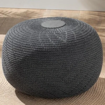 Afbeelding van English Home Ronde Poef Gebreide Kruk Zitkussen Boho Decor Extra Zitvloer Kussen voor Woonkamer, Slaapkamer, Binnen, Buiten 37 x 50 cm Ecru