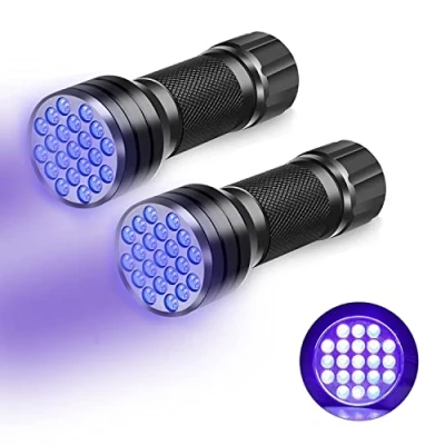 Afbeelding van CAM2 Zaklamp, 2 stuks mini UV blacklight zaklamp met 21 leds licht, ultraviolet licht 395 nm voor geocaching, urindetectoren van huisdieren (zonder batterij)