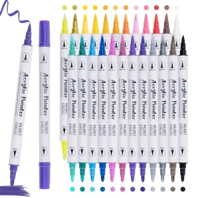 Afbeelding van Carehabi Acrylstiften, 24 kleuren, watervaste acrylverf, markeerstiften voor glas, hout, canvas, keramiek, Kerstmis, knutselen, Pasen, doe het zelf kunsthandwerk maken