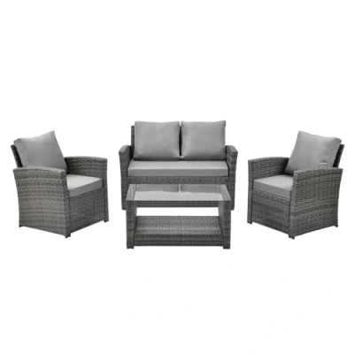 Afbeelding van SVITA Roma Polyrotan lounge rotan tuinmeubelset met bank en stoel tuinlounge eetgroep tafel grijs