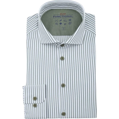 Afbeelding van Pure The Functional Shirt Super Stretch Streep Groen maat 38 Heren Overhemden Casual met Slim fit Pasvorm Nylon