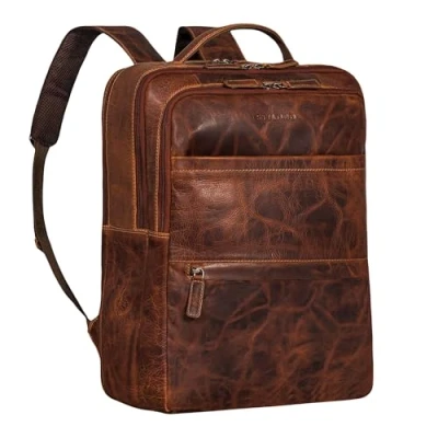 Afbeelding van STILORD &#039;Abel&#039; Slim Business Rugzak Mannen en Vrouwen Leren Laptop 15.6 inch Daypack Vintage Echt Leer, Kleur:salerno bruin