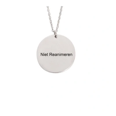 Afbeelding van Gegraveerde Niet Reanimeren Ketting Penning DNR Roestvrij Staal zilverkleurig Cirkel RVS