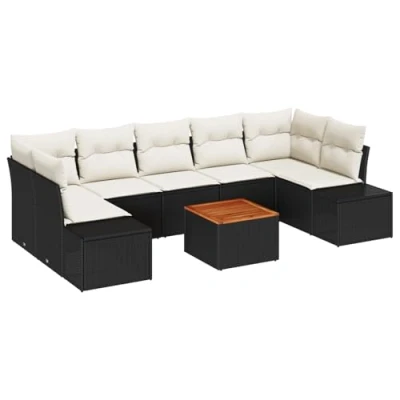 Afbeelding van vidaXL 8 delige Tuin Sofa Set met Kussens Zwart Poly Rattan Acacia