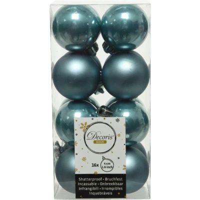 Afbeelding van 16x stuks kunststof kerstballen ijsblauw (blue dawn) 4 cm glans/mat Kerstbal