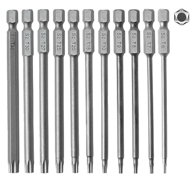 Afbeelding van torx schroevendraaierbitset, 11 stuks, 1/4 inch x 100 mm, magnetische bitset lang, T6/T7/T8/T9/T10/T15/T20/T25/T27/T30/T40 elektrische (11, mm)