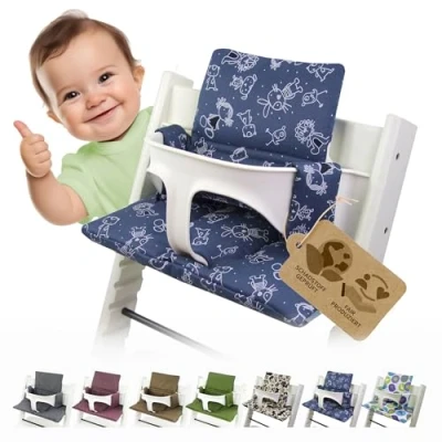 Afbeelding van BambiniWelt Zitkussen voor Stokke Tripp Trapp hoge stoel, 15 kleuren, vervangingskussen, 2 delig (Marine W. figuren)