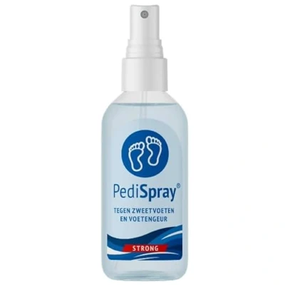 Afbeelding van PediSpray® Strong Voetspray tegen Zweetvoeten Middel Stinkvoeten Putjeszolen Pedifris Pedifresh Voet deodorant anti transpirant perspirant voetengeur voetdeodorant geurvreter schoen Pedicare