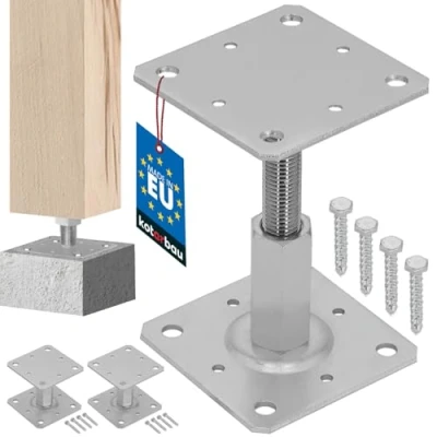 Afbeelding van KOTARBAU® Set van 2 paaldragers, 110 x mm, in hoogte verstelbaar, 90 150 paalschoenen, galvanisch verzinkt, om vast te schroeven, steunpoot, vloervoet, betonvoet, regelbaar