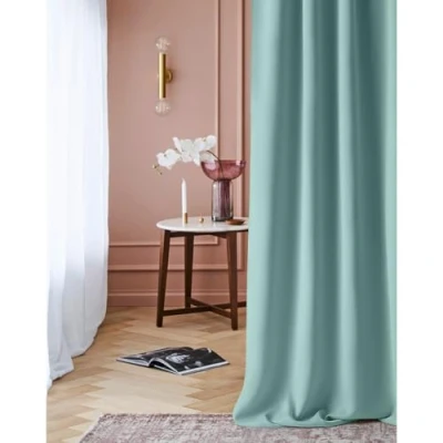 Afbeelding van ROOM99 Laurel gordijn met plooiband, 140 x 280 cm breedte hoogte, verduistering, ondoorzichtig, schuifgordijnen, woonkamer, slaapkamer, voor daklussysteem, mint