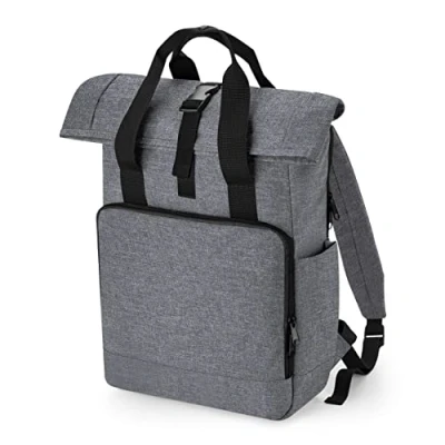 Afbeelding van Recycled Twin Handle Roll Top Laptop Backpack BagBase 19 Liter Grey Marl
