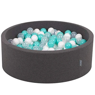 Afbeelding van KiddyMoon Schuim Ballenbak Voor Kinderen Met Ballen Ø 7 Cm Gemaakt In EU, Donkergrijs:Licht Turkoois Wit Transparant,90X30cm/300