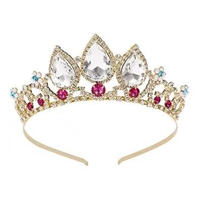 Afbeelding van Prinsessendiadeem voor meisjes, bezet met strass steentjes, cosplay, eindejaarsbal, Halloween, verjaardag, kostuumfeest (goud)