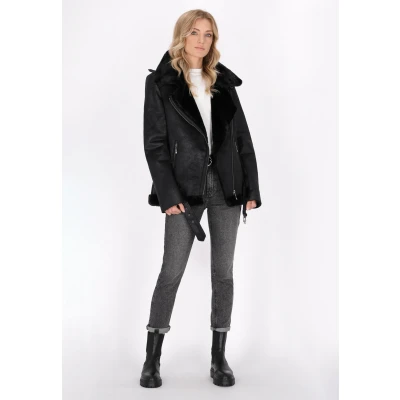 Afbeelding van Dreimaster Imitatieleren jas, Dames, Maat: 40, Schwarz